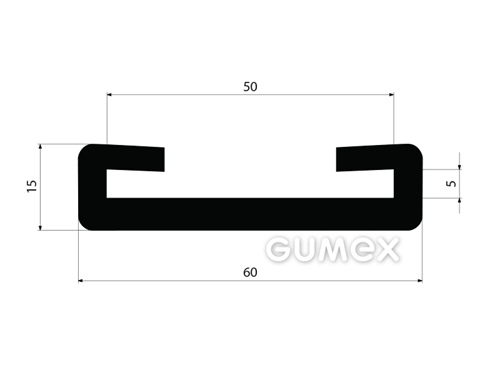 "C" Gummiprofil, 60x15/5/50mm, 70°ShA, EPDM, -40°C/+100°C, schwarz, 